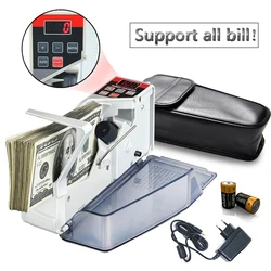 Mini Handy Money Counter Portable Cash Count Money Currency Counter Counting Machine Support All Bill with Leather Bag EU Plug