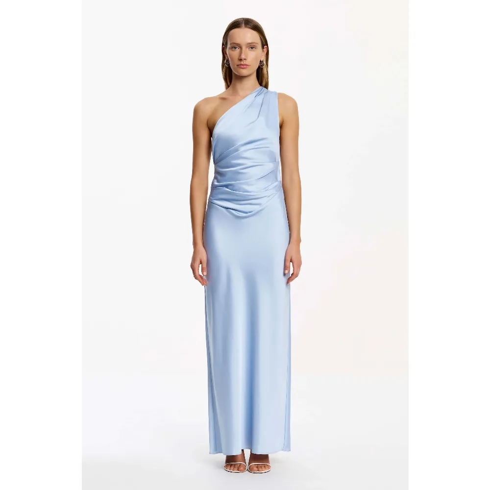 

Customized Sky Blue Evening Dresses One Shoulder Pleated Party Dress Long Column Elegant Modern Formal Prom Gowns for Women 2026