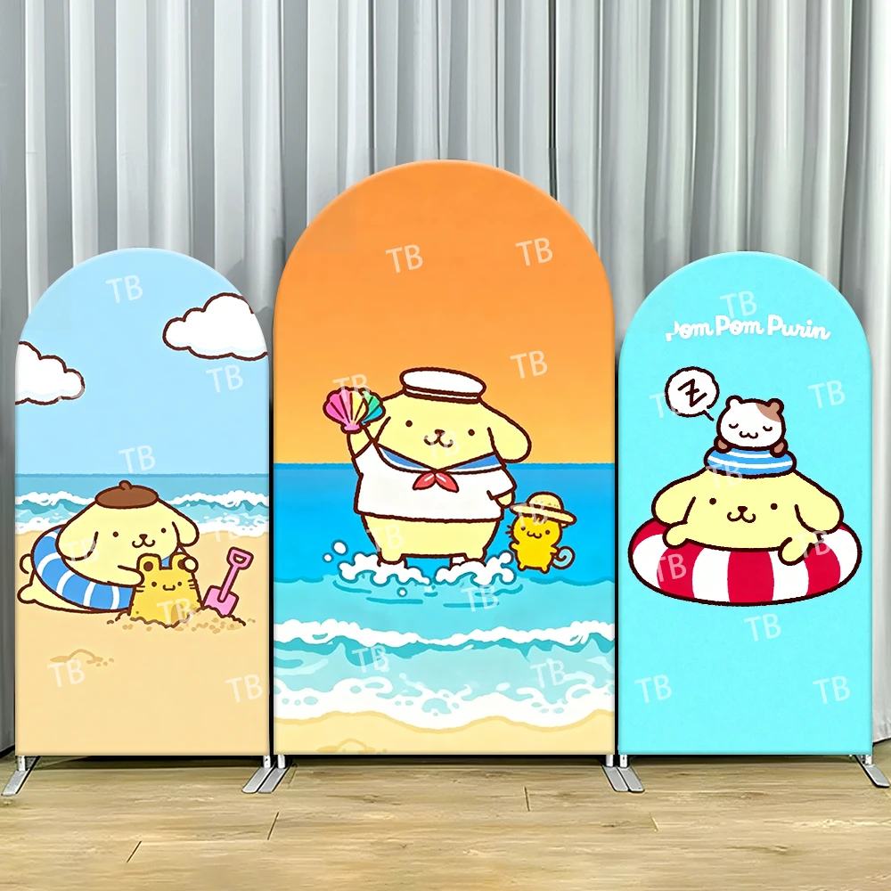 

Sanrio Pompompurin Beach Vacation Style Arch Backdrop Cover Kawaii Decor Photo Booth Prop for Kids' Party Theme Decoration