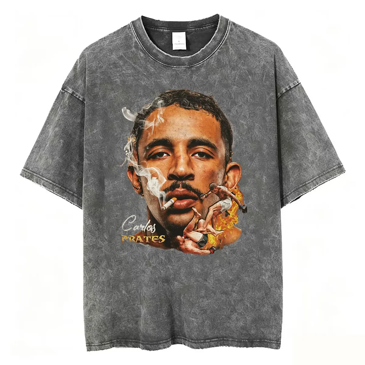 Vintage Washed Carlos Prates The Smoker The Nightmare Funny T Shirts Men Women Fashion Gothic Oversized Loose T-shirt Streetwear