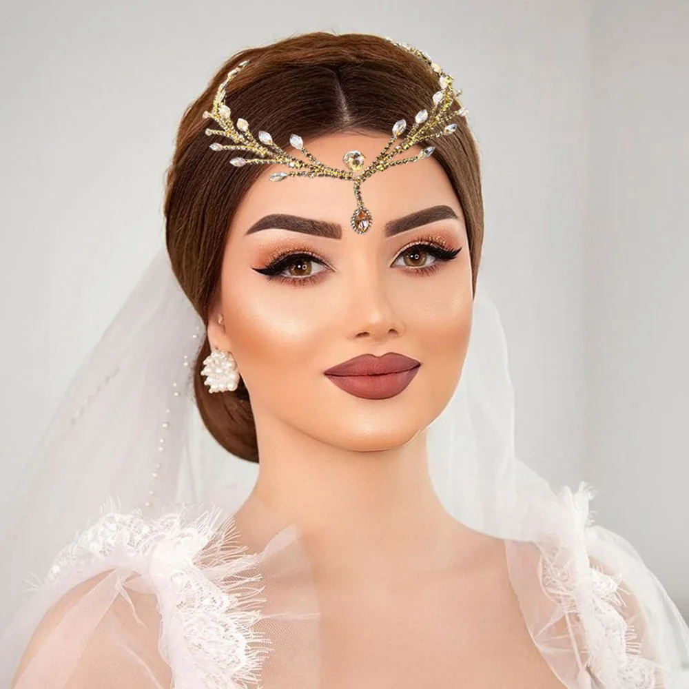 

DZ032 Champagne Bridal Headwear Rhinestone Wedding Headband Luxury Headpiece Woman Water Drop Hair Band Hair Jewelry Gift