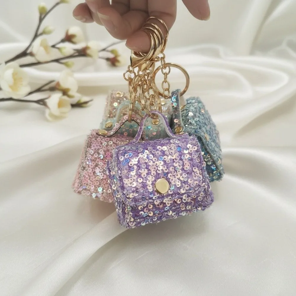 Lightweight Sequin Mini Earphone Case Keychain Leather Pouch Fashion Sequin Coin Purse Keychain DIY Accessory New Style