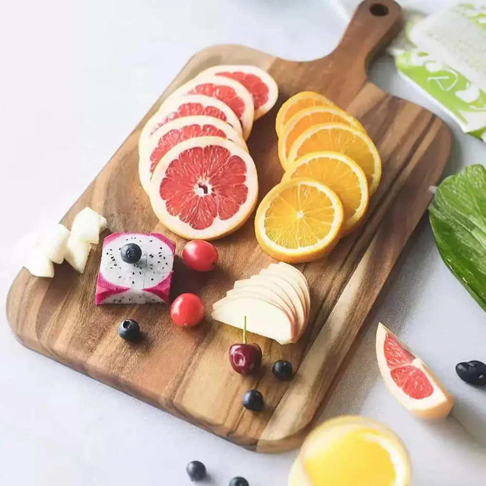 Wooden Cutting Board Round Pizza Board Wooden Charcuterie Board with Handles Acacia Wood Serving Tray for Cheese Meat