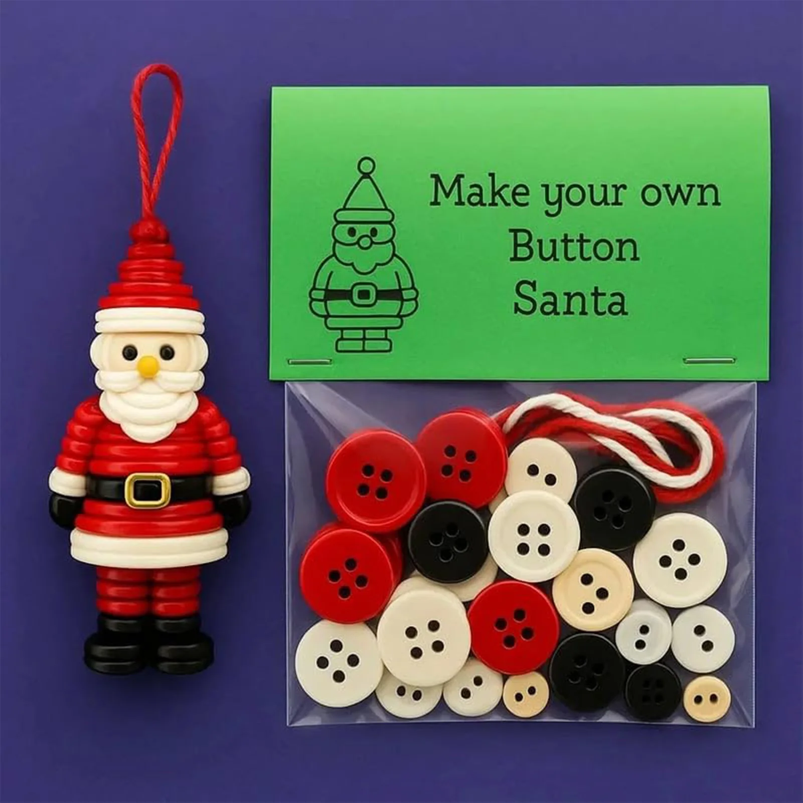

DIY Christmas Button Ornament Making Material Kit Button Santa Claus/Angel/Snowman/Xmas Tree Ornament for Holiday New Year Gifts