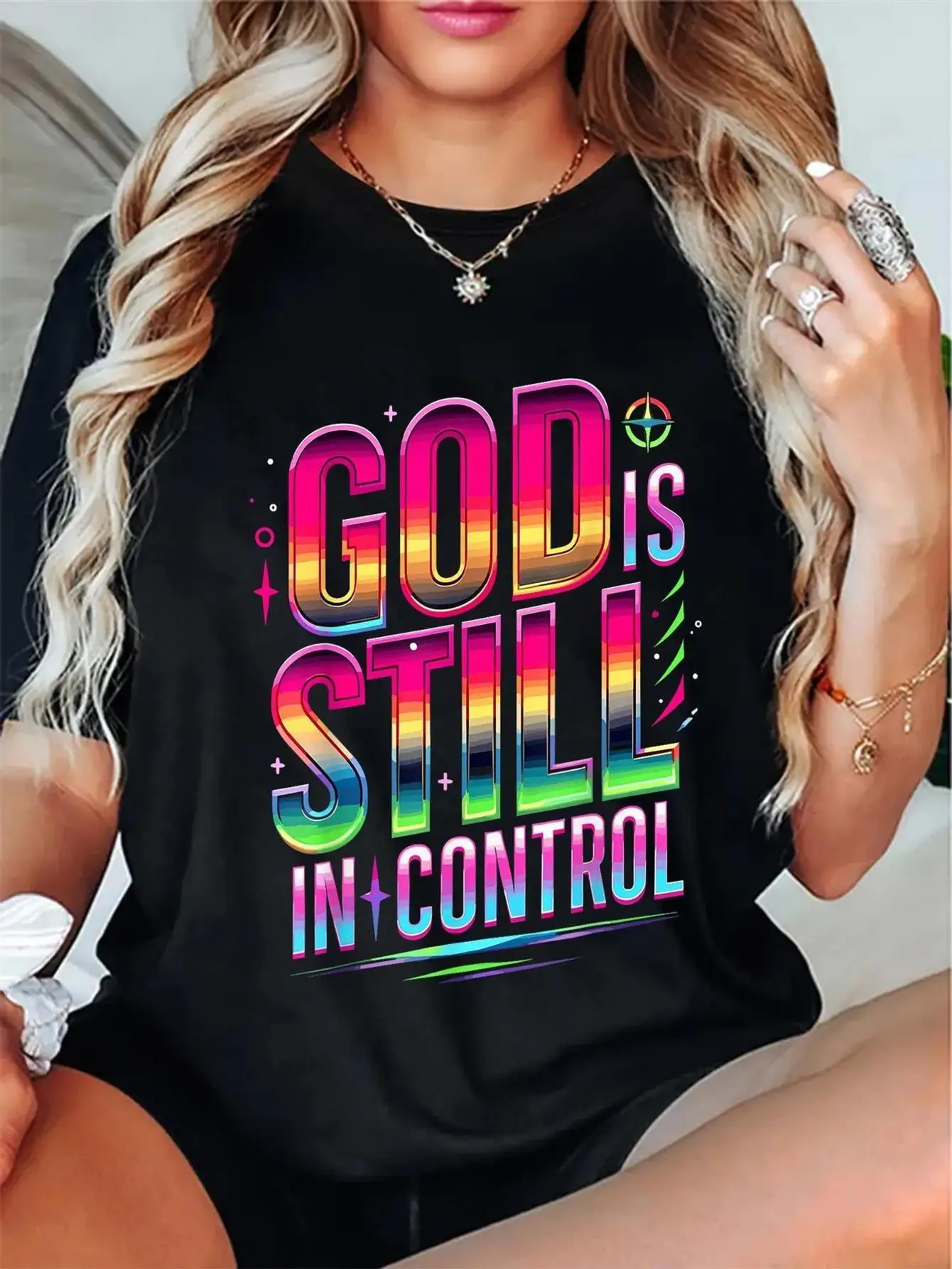 Men's Christian Faith T-Shirt - Religious Apparel Still Under God's Control - Black Rainbow Text - Soft Everyday Church Clothing - Spiritual Gift for Believers - All-Season Casual T-Shirt, Faith Apparel, Eye-Catching Statement Shirt, High-Quality Print