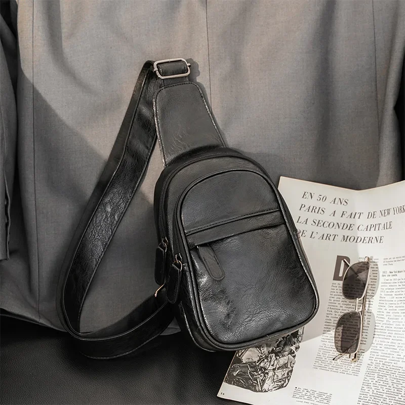 

Fashion Men’s Chest Packs PU Leather Crossbody Bags Small Outdoors Travel Backpacks Versatile Male Chest Bags for Men