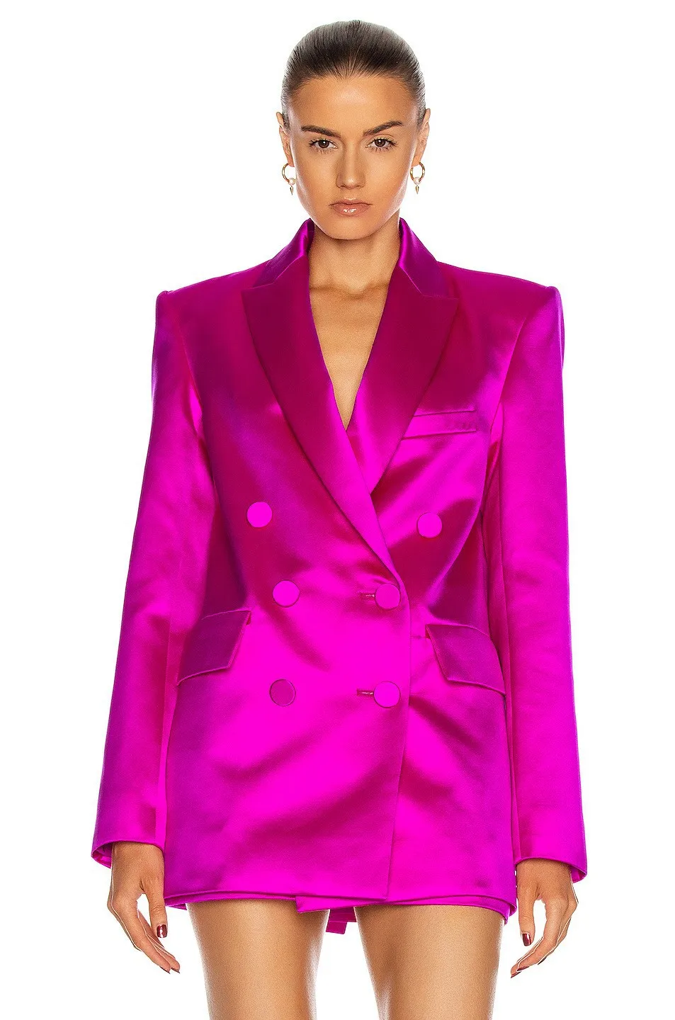 Traje de celebridad para mujer, Blazer de manga larga con cuello en V, vestido de noche para fiesta, traje de novia (chaqueta + falda), Rosa Roja