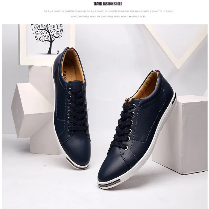 

Men's fashionable lace-up leather shoes white casual shoes student sneakers