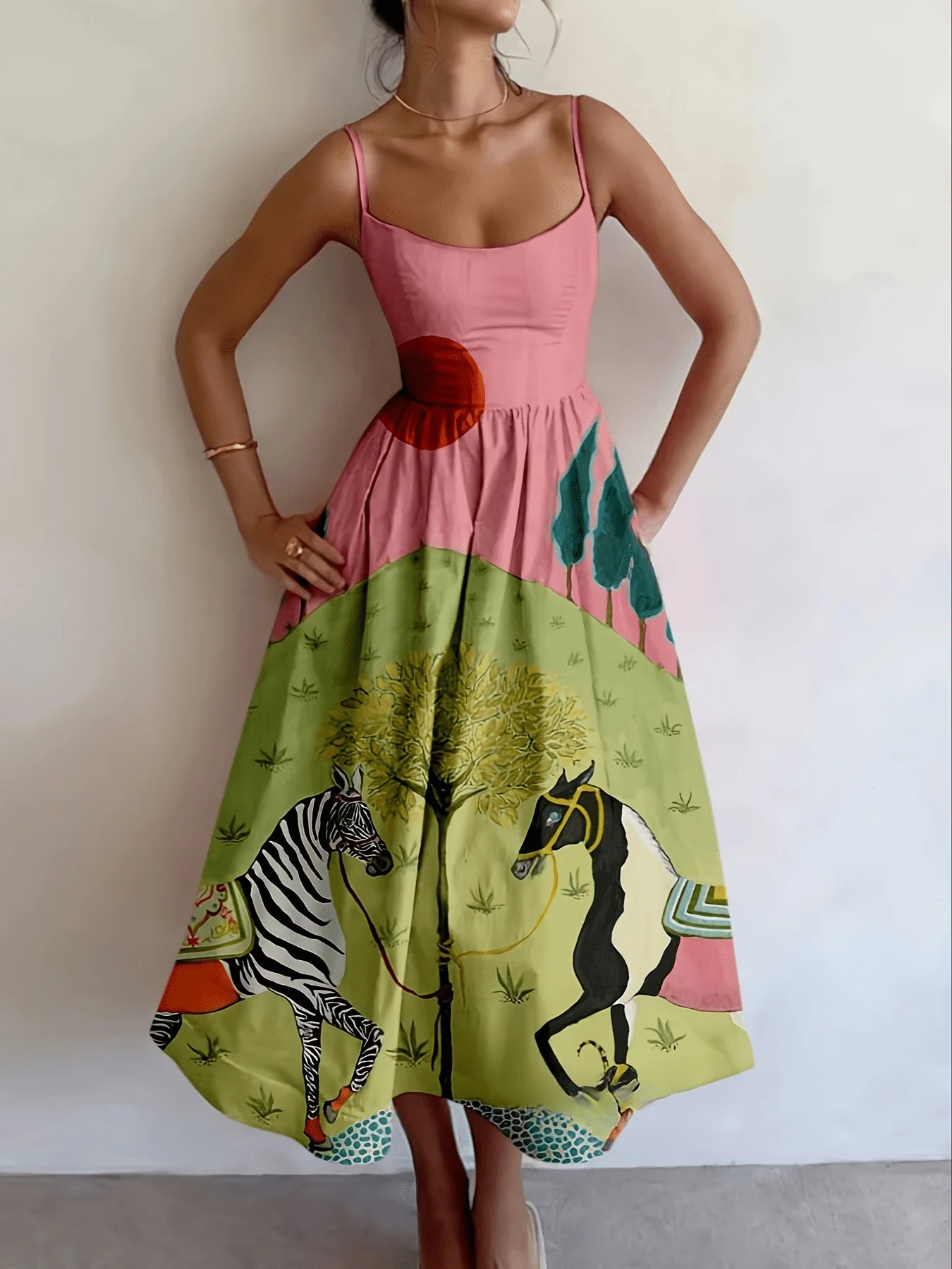 

Ladies Sling Elegant Womens Summer Design Sensational Animal Print Sleeveless One-piece Dresses Women