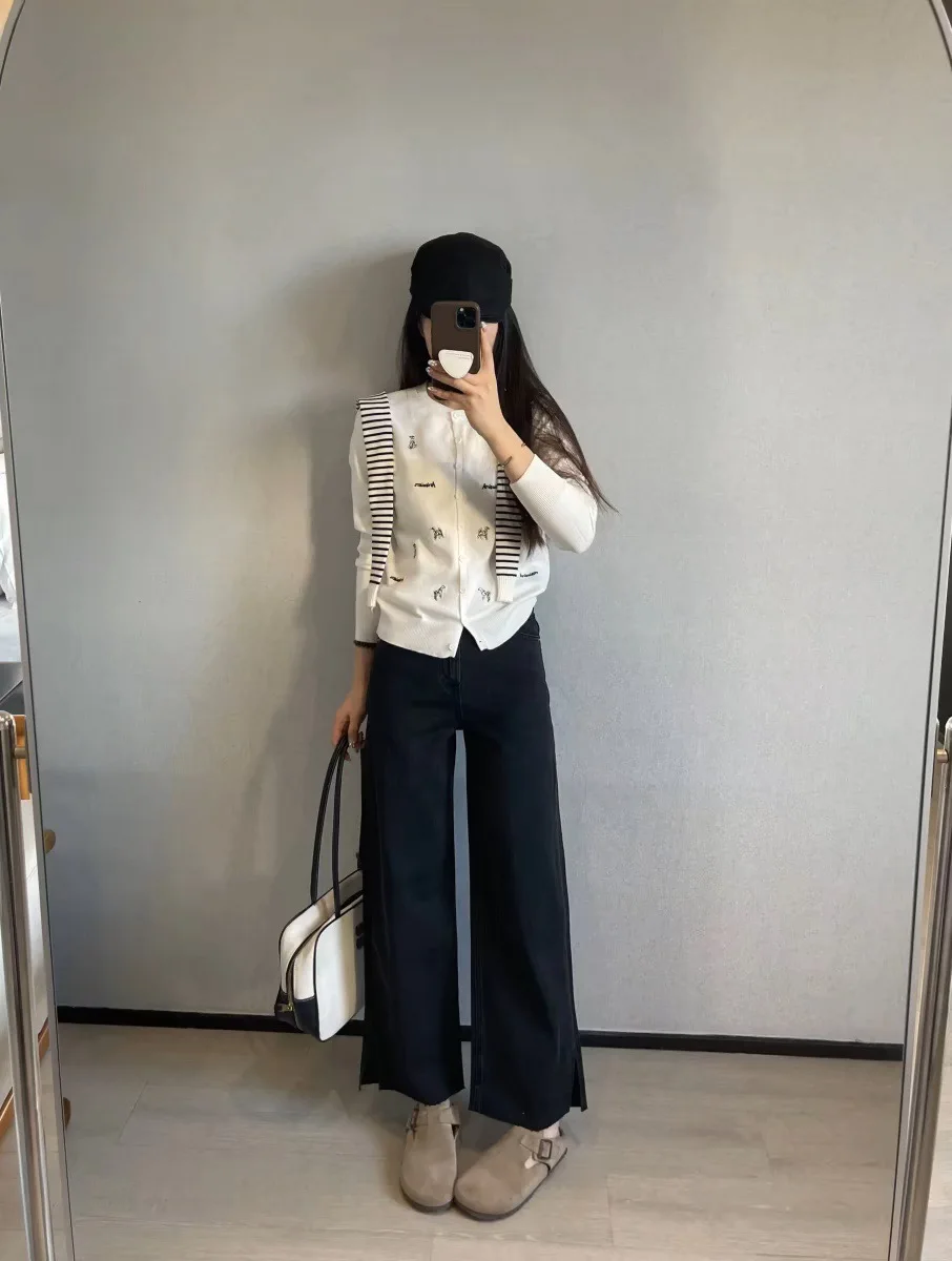 

Женские джинсы с высокой талией и широкими штанинами, прямые, с разрезами, утягивающие, из хлопкового денима, весна 2026