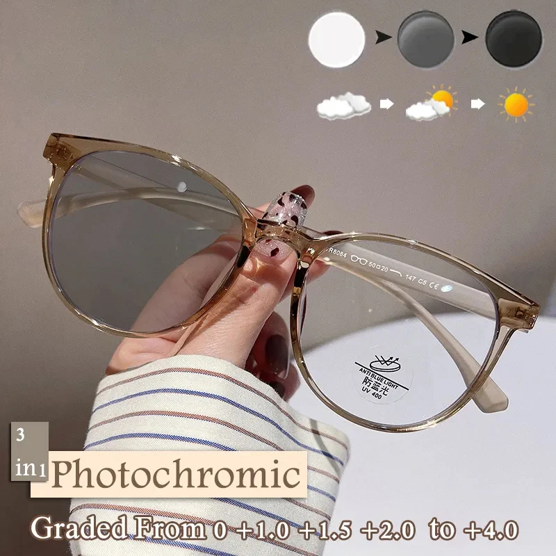 Photochromic Reading Glasses Women Day and Night Presbyopia EyeGlasses 0 To +4.0 Anti Blue Light Eyewear Fashion Gafas