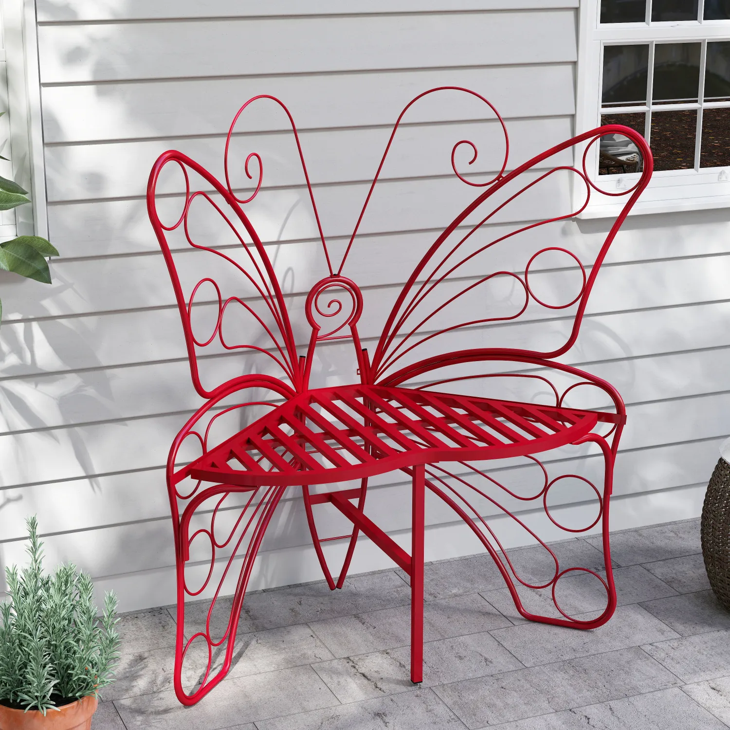 

Butterfly Cast Metal Garden Bench - Outdoor Patio Seat for Garden, Yard, Park - Entryway Seating