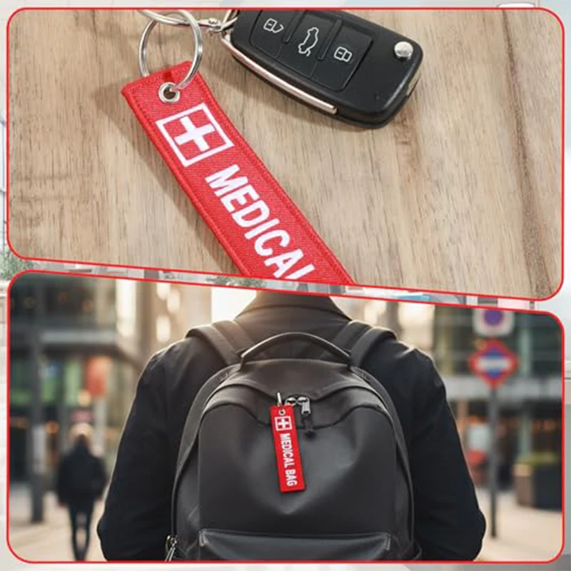 50Pcs Emergency Medical Bag Embroidered Key Tag Double Side Printed Pendant