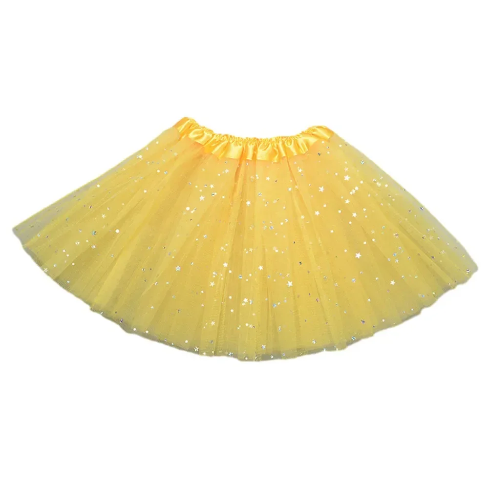 Fashion Ladies Women Tulle Star Sequin Short Mini Skirts Baby Girls Kids Ballet Dancewear Party Skirt 3 Layers