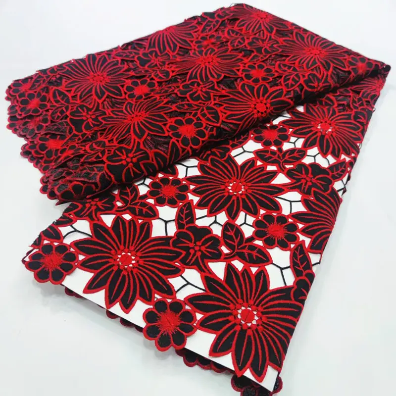 

NYYG04 Black+Red embroidered guipure cord lace fabric,nice looking African water soluble lace fabric for party/Wedding dress