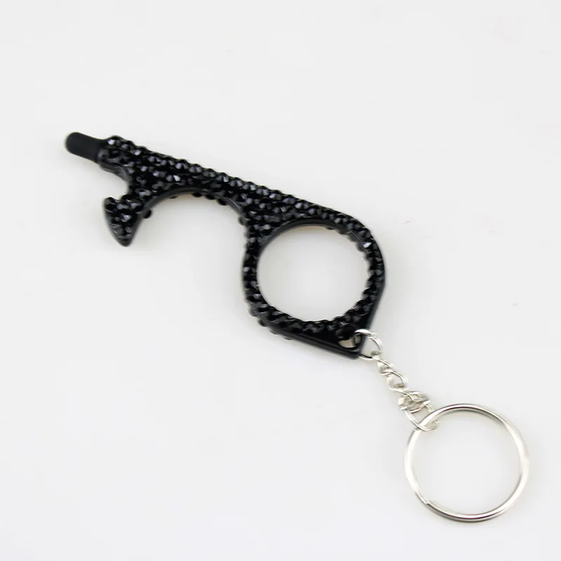 Strass multifuncional ferramenta de mão edc metal chaveiro abridor de porta sem toque higiene mão chave