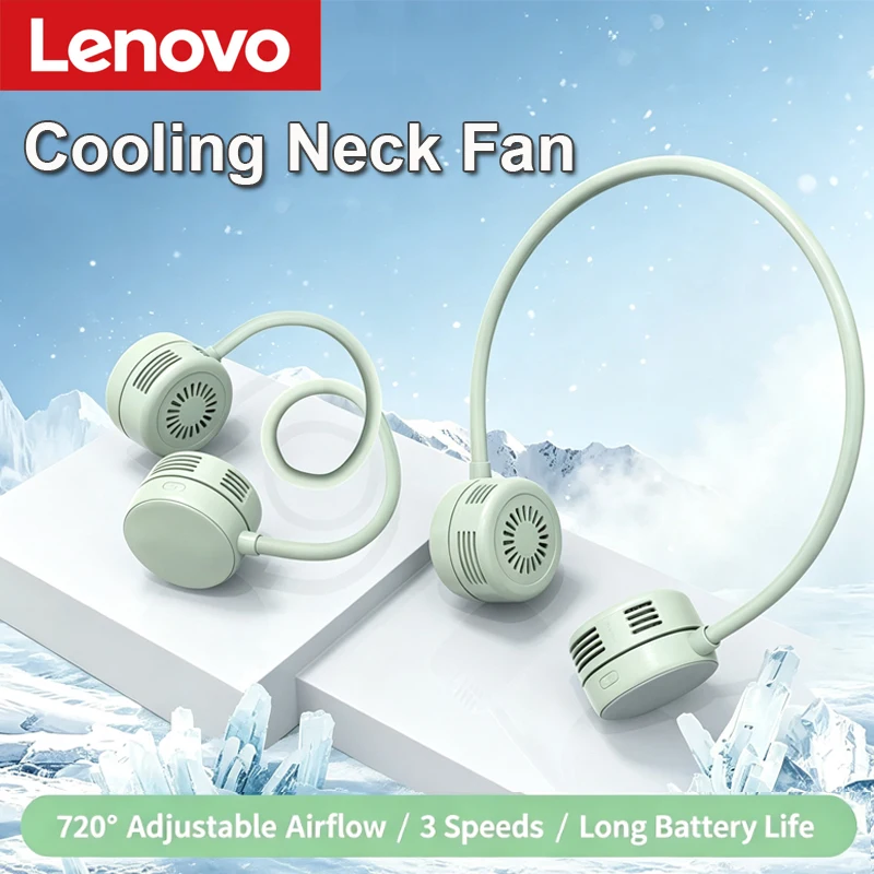 Lenovo Bladeless Nackenventilator 360 °   Drehbarer, faltbarer USB-Lüfter mit langer Akkulaufzeit, tragbarer Turbo-Ventilator für den Außenbereich