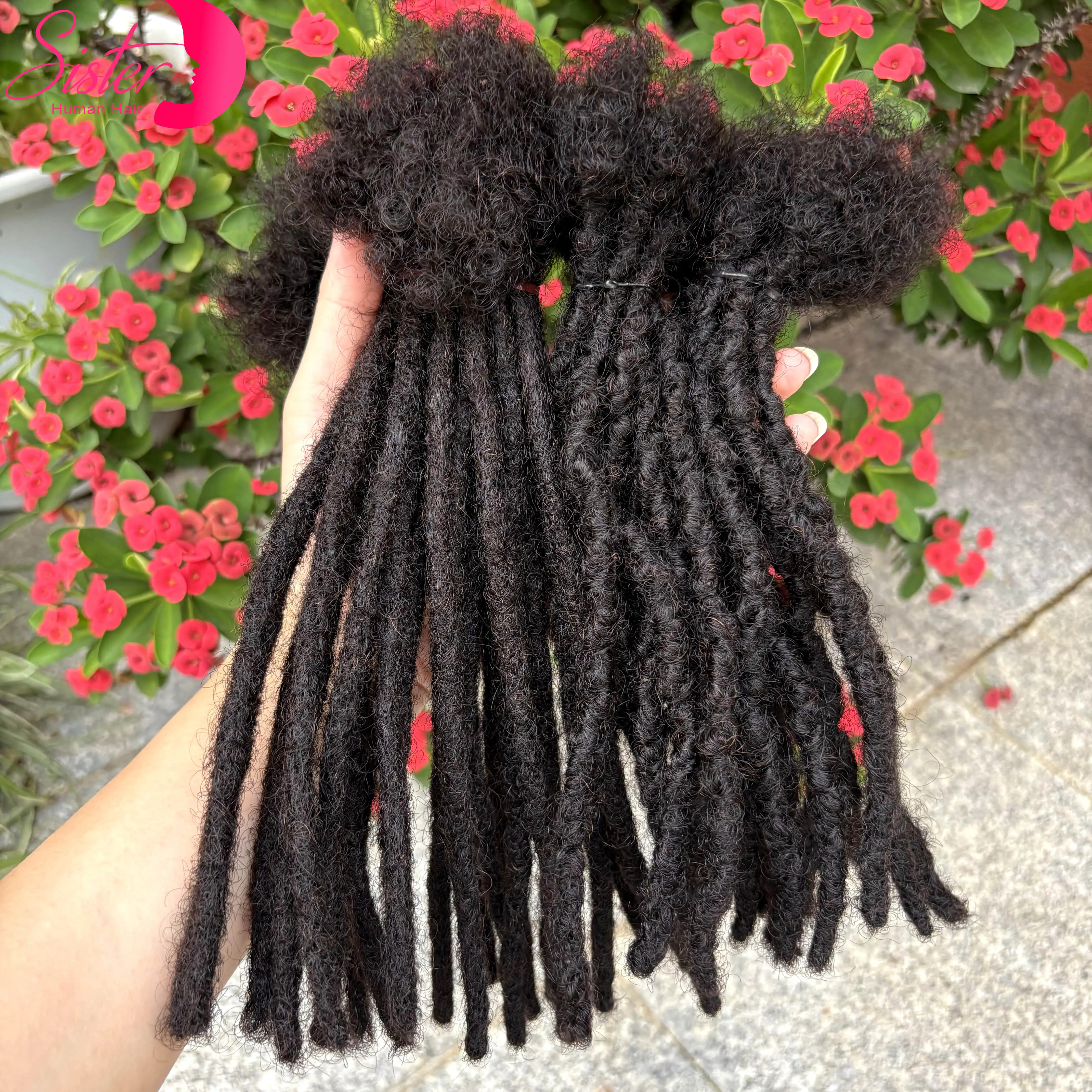 100% Human Hair Inter Loc Extensions 0.6cm Width 4-8 Inch 50 Strands Handmade Regular Dreadlock Extensions for Men Women Kids
