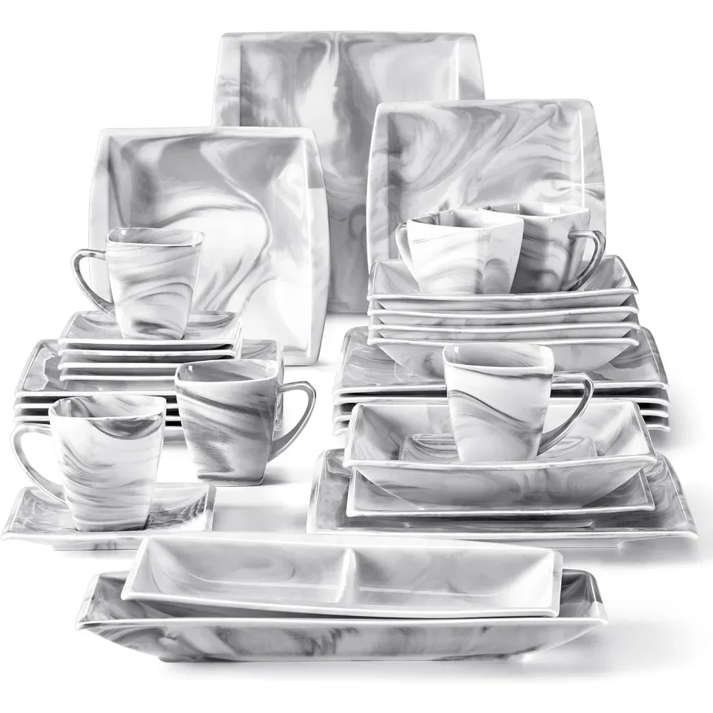 

%a Square Tableware Set Full Dish Dining Set Marble Gray Utensils for Kitchen Cutlery Complete Dinner Fashionable Plates New T
