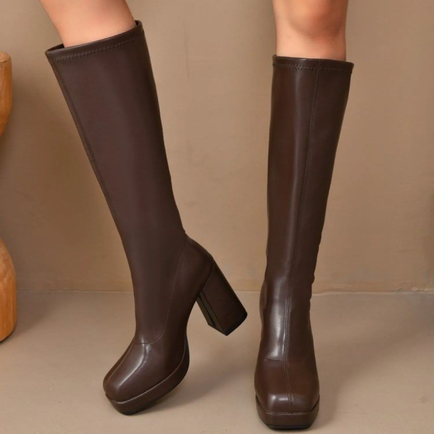 Women Knee Boots winter Autumn Fashion Retro Long Platform High Heels Comfortable Non Slip Outdoor Leather Boots Botas Mujer