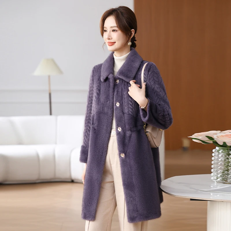 

Faionable Midlife Mom Winter Coat Mink Velvet Jaet Women Ele Middleaged Lady Long Plu Fur Coat Korean Sle