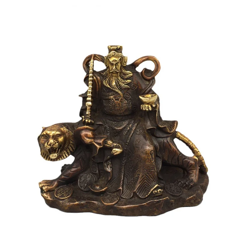 statue of Martial God of Wealth, Zhao Gongming, riding a tiger, home and shop offerings, bronze ornament for the