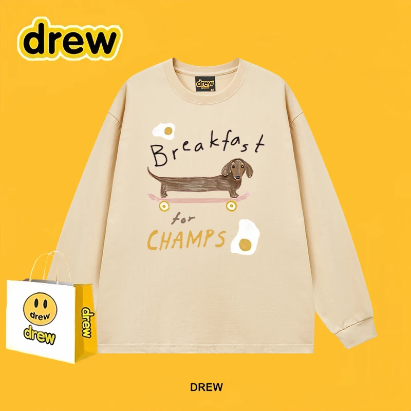 2025 جديد طويل Sve القطن الخالص الجولة Ne T-irt ex فضفاضة تناسب مطبوعة هزلي سكيت العصرية لخريف شتاء