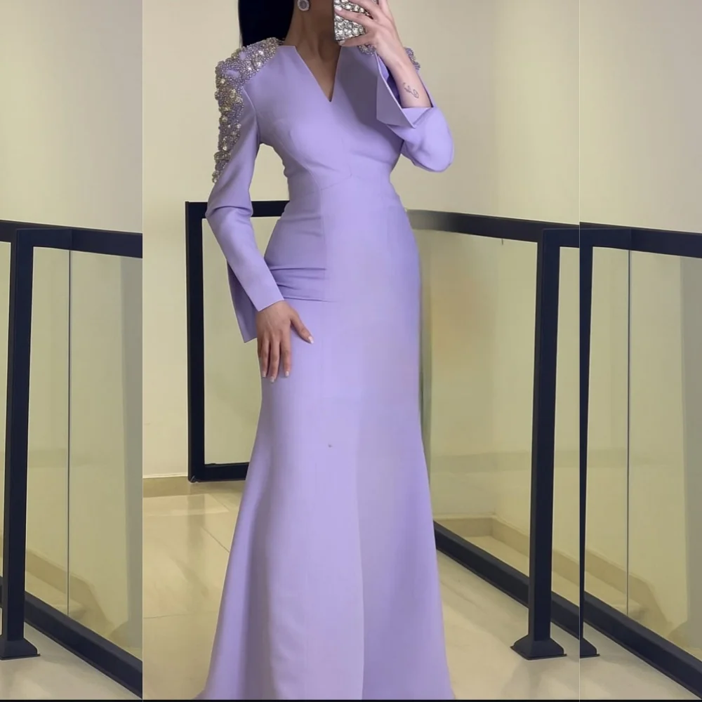 

Customized Chinese Style Jersey Sequined Trumpet V-neck Long Dresses Bespoke Occasion Prom Exquisite Formal