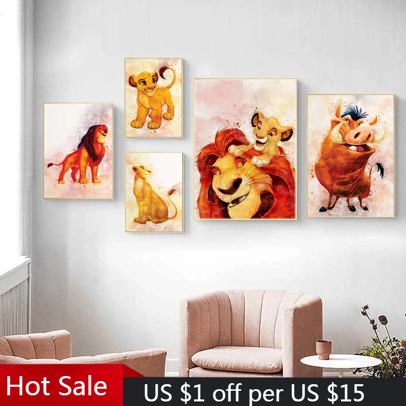 Disney Lion King Anime Posters Cute Nursery Prints Cartoon Canvas Painting Wall Art Pictures for Kids Room Home Decor Cuadros