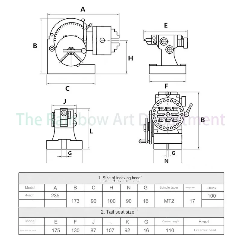 4 Inch Dividing Head 3 Jaw Chuck Precision Semi Universal Dividing Head For Milling Machine Rotary Table