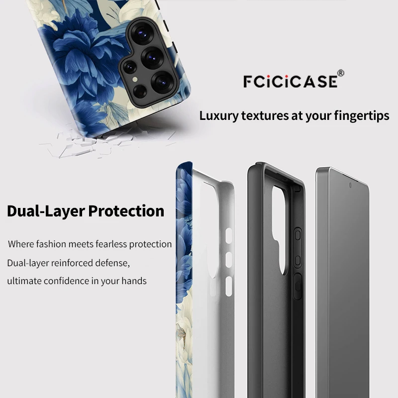 Fcicicase Cover For Samsung Galaxy S25 Plus S25+ Fashion Flower Case For Samsung S20 FE S23 Ultra S24 Plus Dual Layer Fundas