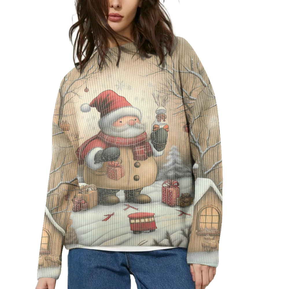 Men's and women's Crew Neck Sweater Soft Casual Sweaters for Men, Santa plays with snow pictures, Autumn/winter Pullover Sweater