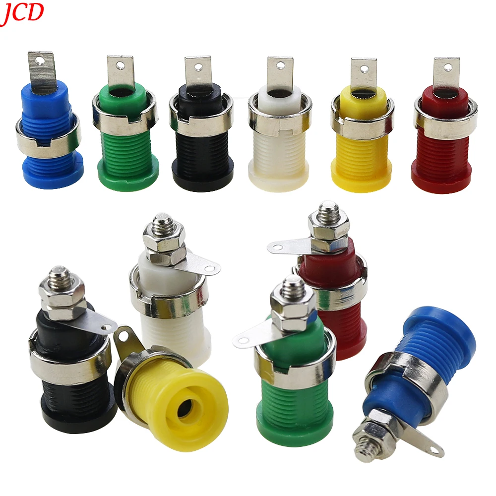 10Pcs 6 Color 4mm Banana Binding Post Test Connector 4mm Banana Female Socket Plug Jack Adapter DIY Red Black Green Yellow Blue