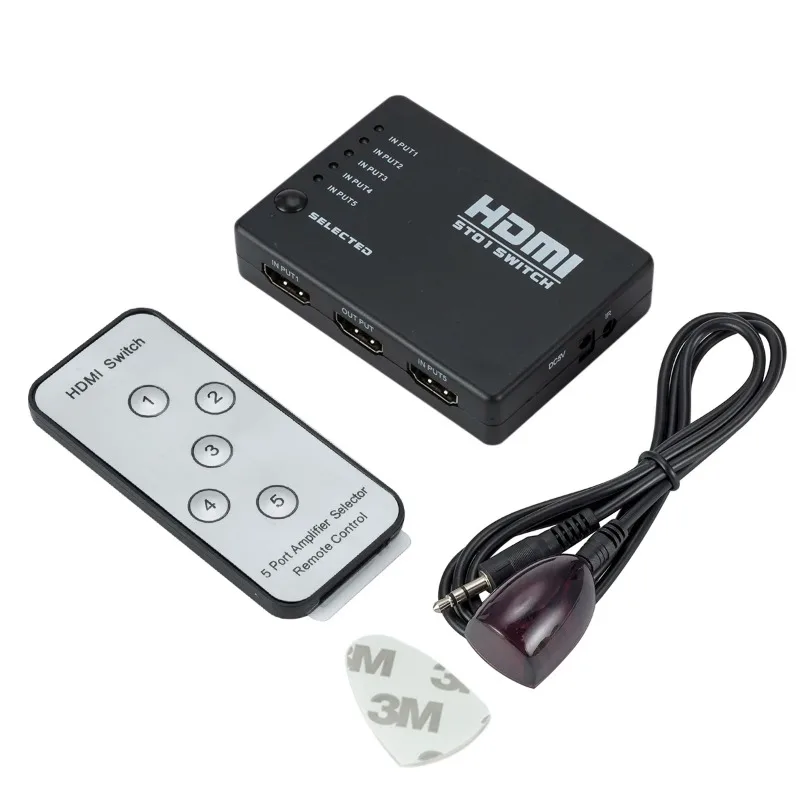 GRWIBEOU 5 In 1 Out 5 Port Video HDMI Switch Selector HDMI 5 IN 1 Out Switch Box Splitter Hub & IR Remote 1080p For HDTV PS3 DVD