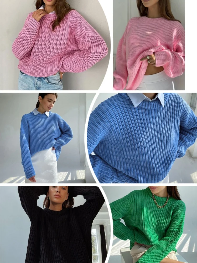 Spring and Autumn New Round Neck Sweater Women's Base Shirt Hollow Solid Color Pullover All Match Knitted Sweater Top