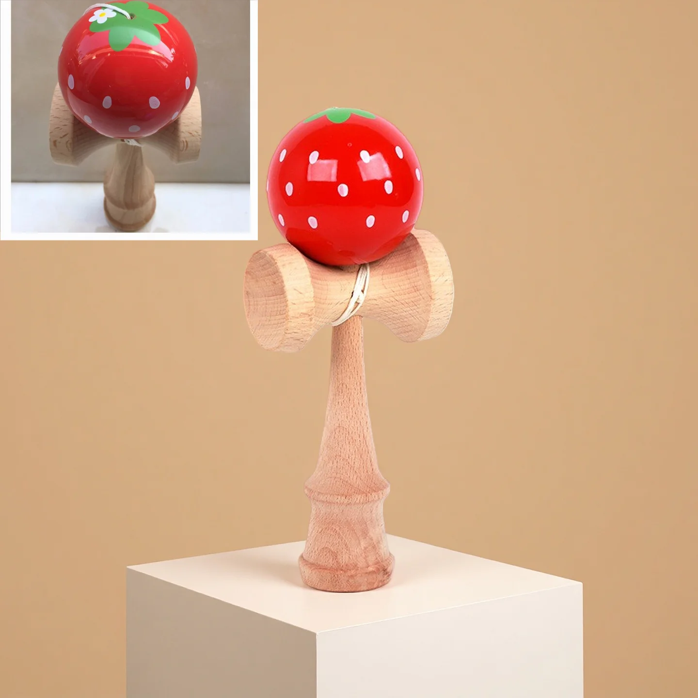 Strawberry Kendama - Professional-Grade Wooden Hand-Eye Coordination Trainer & Balance with Color-Coded Beads, Focus Training
