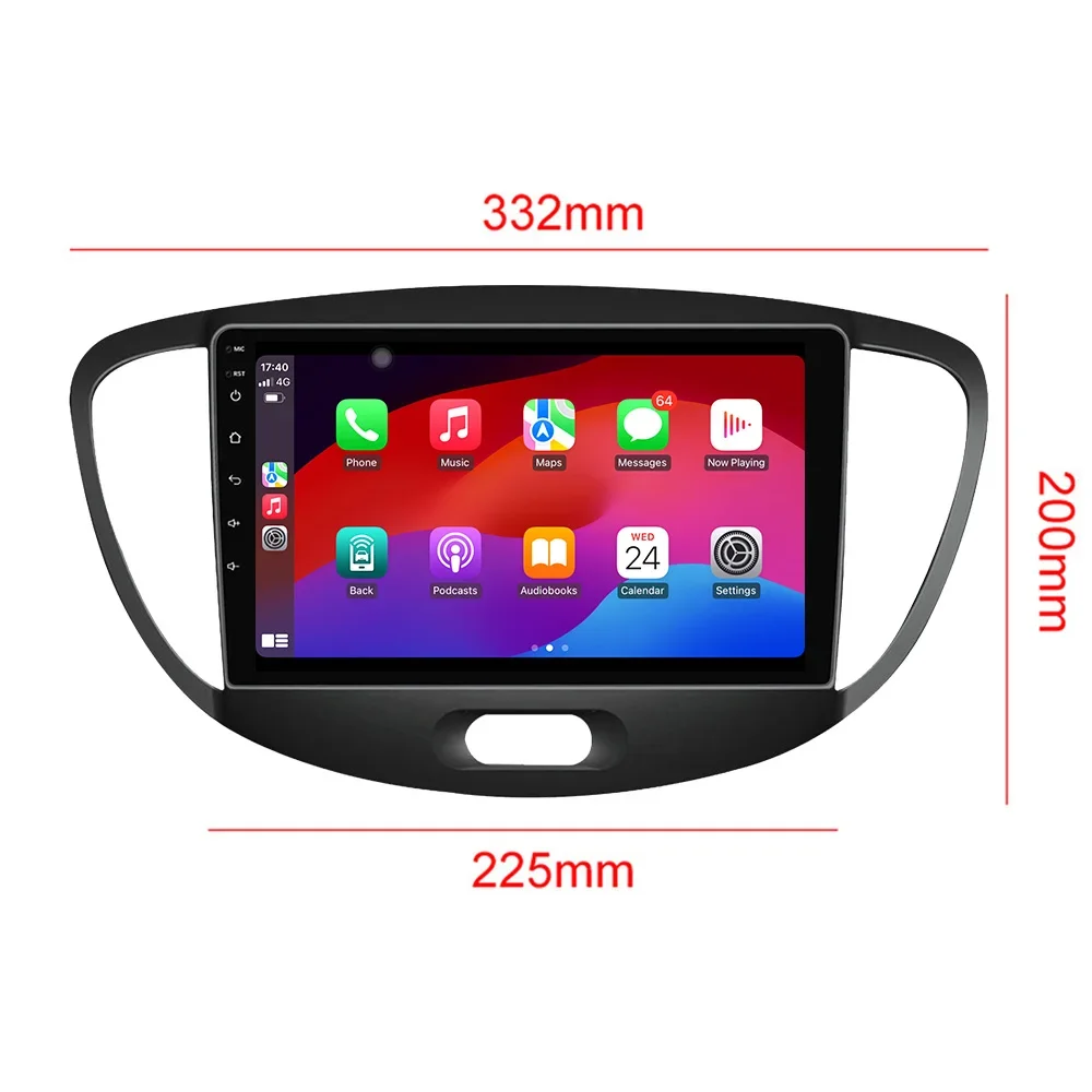 Reprodutor multimídia de rádio do carro para hyundai i10 2007-2013 android bluetooth sem fio carplay tela de toque estéreo