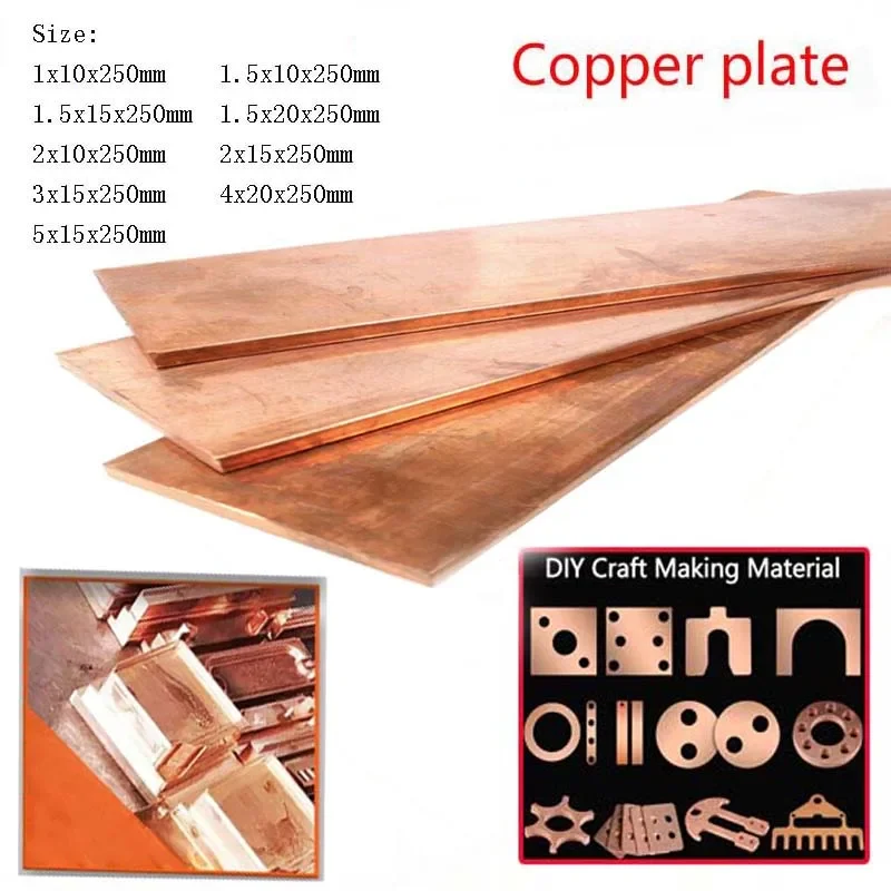 1 pcs 99% Pure Copper Bar Plate flat Bar Metal Strip thickness 1mm 1.5mm 2mm 3mm 4mm 5 mm  length 250 mm