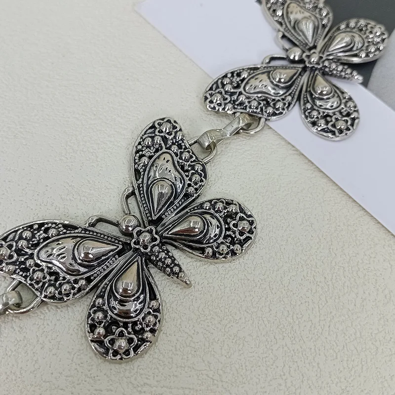 Vintage Sliver  Metal Waist Chain Belt High-End Luxury Brands Butterflies Punk Y2K Dress Jeans Waistband Fashion Belts For Women