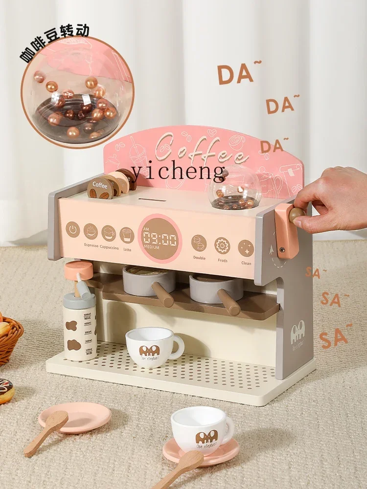 Tqh Casa da gioco in legno Macchina da caffè Simulazione di dessert Giocattolo Ragazza Tè pomeridiano Giochi di ruolo Cucina per bambini