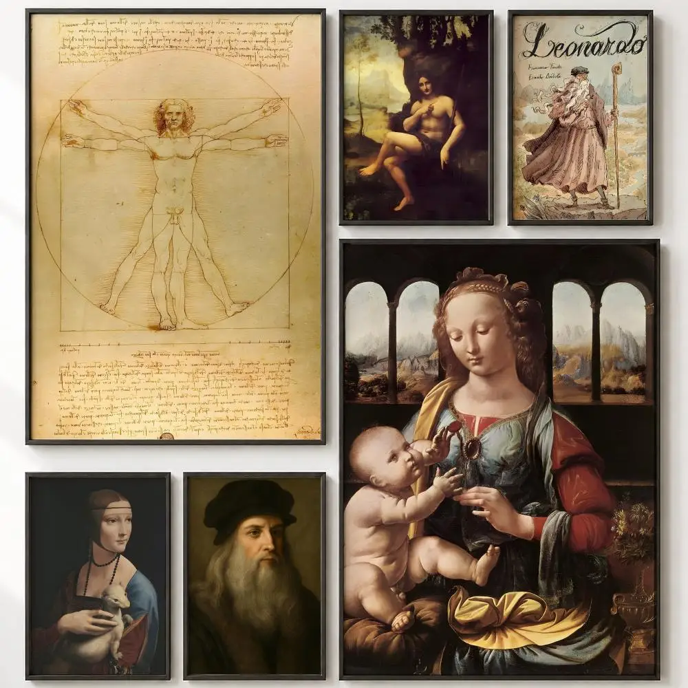 Artist Leonardo da Vinci Poster HD poster wall art self-stick no-residue for home cafe office great gift