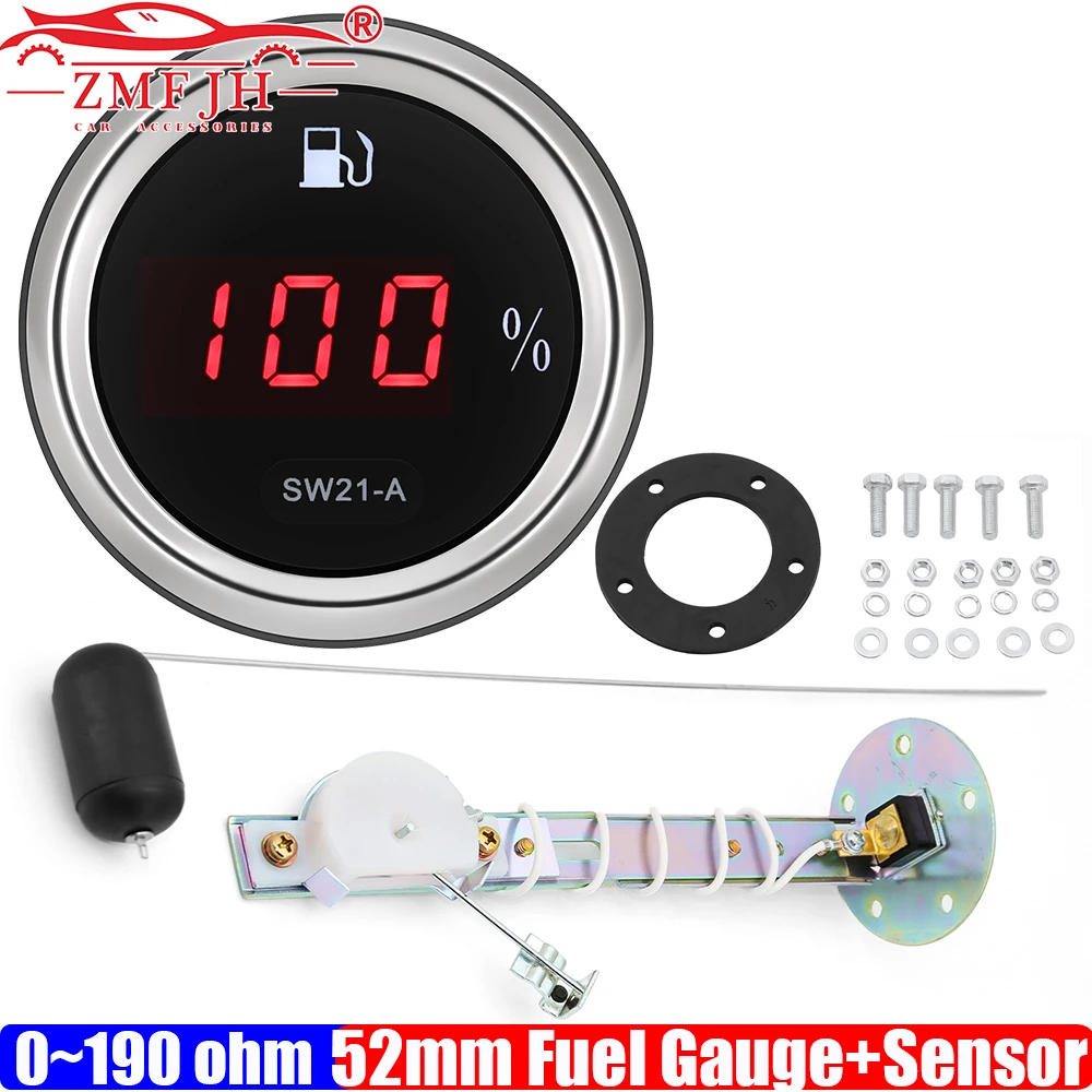 ZMFJH الرقمية 0-100% 2 "52 مللي متر مقياس مستوى الوقود مع تحذير 0-190OHM مستشعر مستوى خزان الزيت لسيارة عالمية قارب يخت 12V24VDC