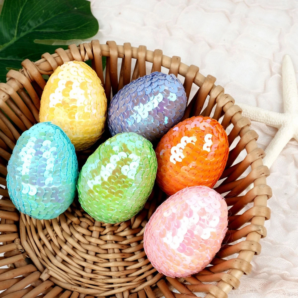 6 piezas de huevos de Pascua coloridos con lentejuelas, huevos creativos, decoración de huevos DIY para sala de estar, dormitorio, mueble de TV, oficina