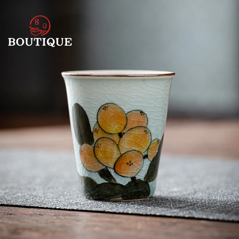 

2 Ice Cracked Hand-painted Loquat Tea Cups Ceramic Tea Cups Household Tea Smelling Cups Drinking Tea Cups Kung Fu Tea Set Cups