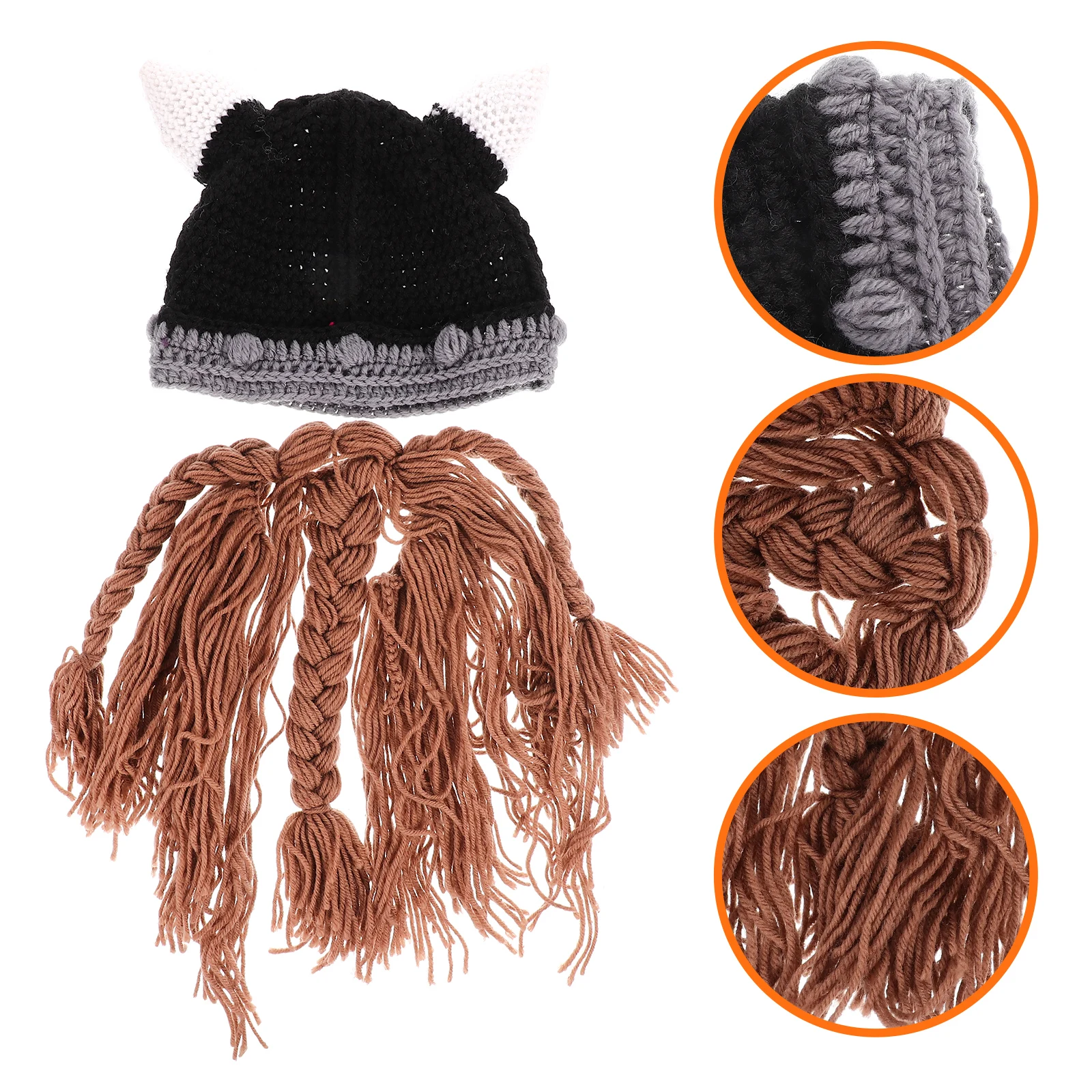 

Winter Wool Crochet Knitting H Women Viking Knitting Hat Style Ox Horn Beanie Long Beard Warm Riding Hat
