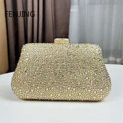 Gold Evening Bags for Women 2024 New Rhinestone Clutches and Purse Female Party/Dinner/banquet Handbags Prom Chain Shoulder Bags