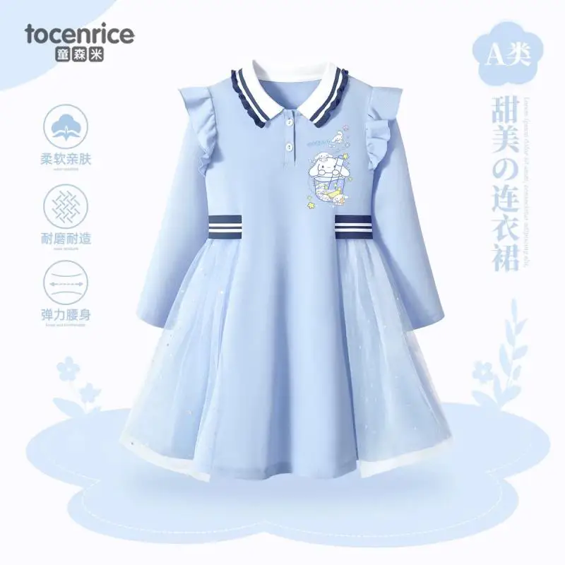 Neue Hallo Kittys Kuromi Kleid Mädchen Frühling Herbst süße Prinzessin Kleid Kinder Sanrios Rock Mädchen adrette Stil Falten rock