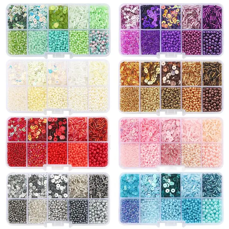 Czech Crystal Glass Seed Beads Sequin Kit Charms Alphabet Beads Box for Jewelry Making DIY Bracelets Rings Earring Bag Shoes Set