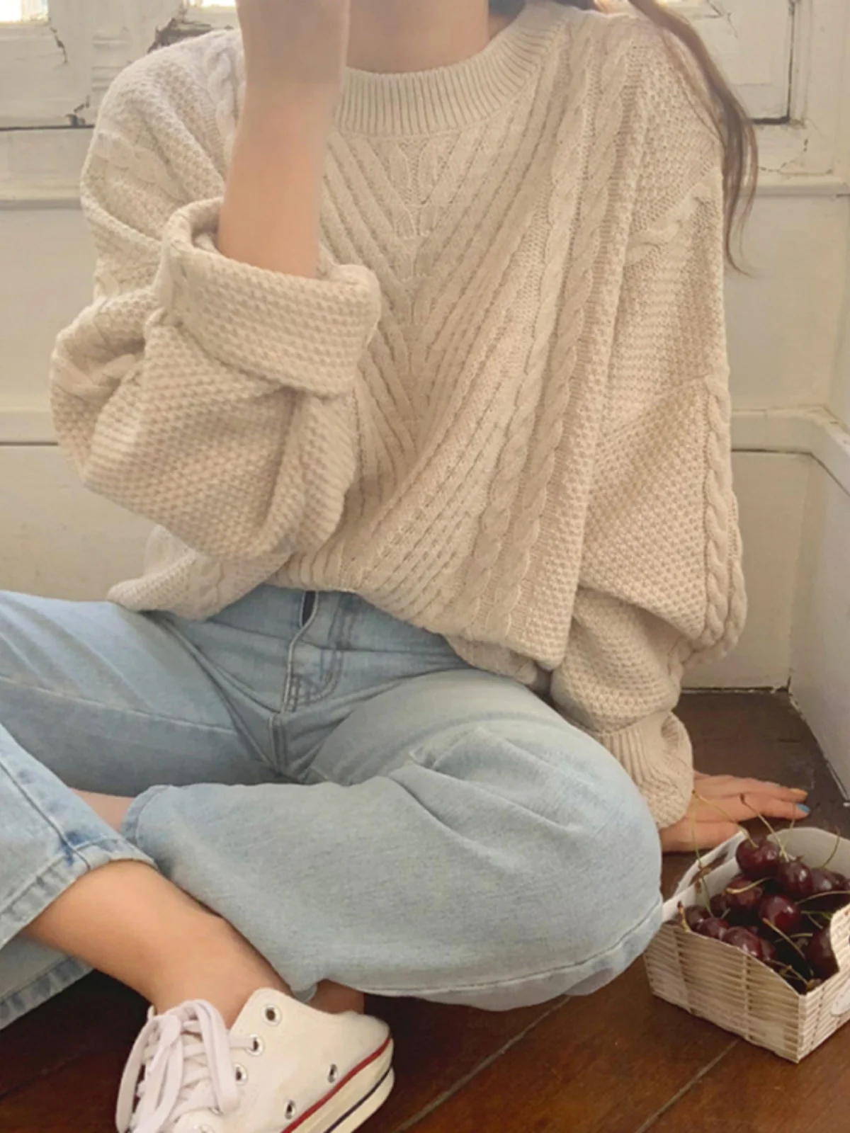 

Женский свитер Laid-ba Sle: Зимний модный свободный вязаный топ с длинными рукавами, винтажный дизайн, эффект стройности, японский ретро-стиль