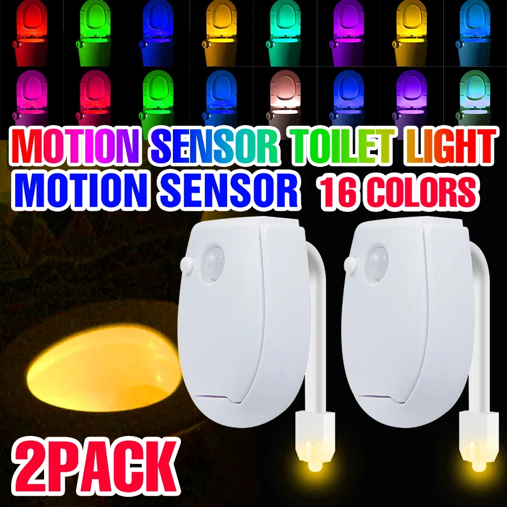 2PCS LED Toilet Lamp Smart Dimmable Bathroom Backlight PIR Motion Sensor Toilet Bowl Seat Nightlight 3 Modes Atmosphre Lighting